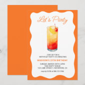 Fun Orange Chic Wavy Summer Cocktail Birthday 招待状 (正面/裏面)