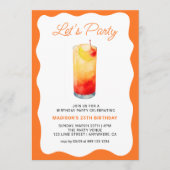 Fun Orange Chic Wavy Summer Cocktail Birthday 招待状 (正面)