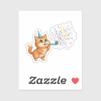 Fun Party Horn Cat Confetti Explosion New Year シール