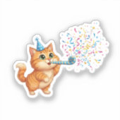 Fun Party Horn Cat Confetti Explosion New Year シール (正面)
