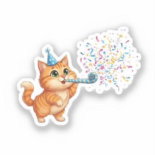 Fun Party Horn Cat Confetti Explosion New Year シール (正面)