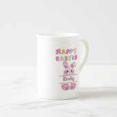 Fun Pastel Color Easter Bunny Personalize Name ボーンチャイナマグカップ (正面右)