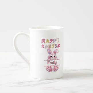 Fun Pastel Color Easter Bunny Personalize Name ボーンチャイナマグカップ