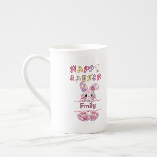 Fun Pastel Color Easter Bunny Personalize Name ボーンチャイナマグカップ (左)