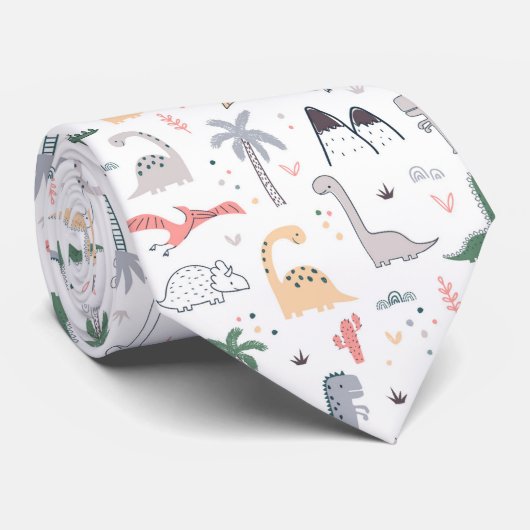 Fun Pastel Dinosaur Scene Pattern ネクタイ (ロール)