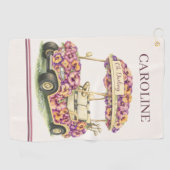 Fun Personalized Golf Towel for Her | Pink Floral ゴルフタオル (横)