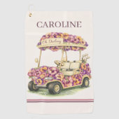 Fun Personalized Golf Towel for Her | Pink Floral ゴルフタオル (正面)