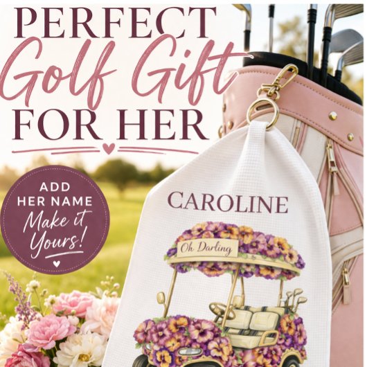 Fun Personalized Golf Towel for Her | Pink Floral ゴルフタオル