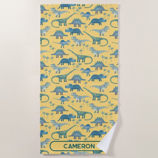 Fun Personalized Name Dinosaur Pattern ビーチタオル (正面)