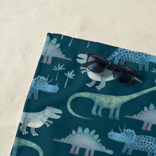 Fun Personalized Name Dinosaur Pattern ビーチタオル (インサイチュ)