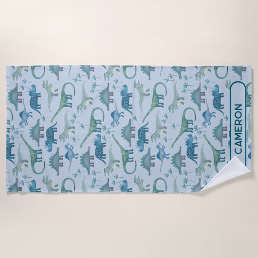 Fun Personalized Name Dinosaur Pattern ビーチタオル (正面)