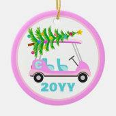 Fun Personalized Pink Golf Cart Christmas Tree セラミックオーナメント (正面)