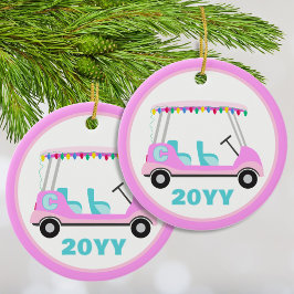 Fun Personalized Pink Golf Cart Holiday Lights  セラミックオーナメント