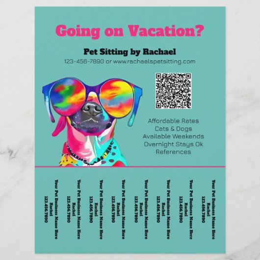 Fun Pet Sitter Dog Walker Business Tear Sheet チラシ (正面)