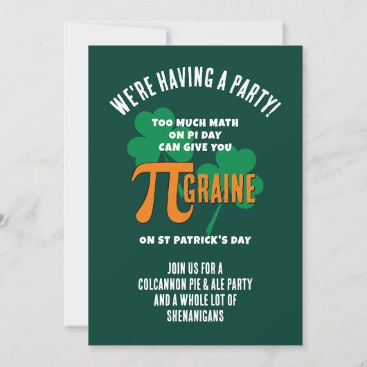 Fun Pi Day St Patricks Day QR Code Party 招待状 (正面)