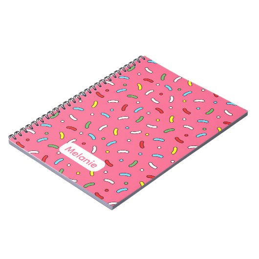 Fun Pink Candy Sprinkles Pattern Personalised ノートブック (左側)