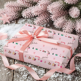 Fun Pink Christmas Elf Workshop Toy Factory ラッピングペーパー