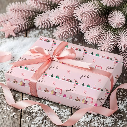 Fun Pink Christmas Elf Workshop Toy Factory ラッピングペーパー
