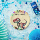 Fun Pink Dinosaur Childs Birthday ペーパープレート (パーティー)