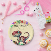 Fun Pink Dinosaur Childs Birthday ペーパープレート (パーティー)