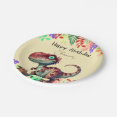 Fun Pink Dinosaur Childs Birthday ペーパープレート (アングル)