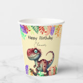 Fun Pink Dinosaur Childs Birthday 紙コップ (正面)