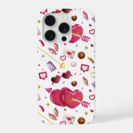 Fun Pink Heart & Valentine Candy Treats Pattern iPhone 15 Proケース