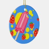 Fun Pink Popsicle and Strawberries Illustration セラミックオーナメント (右)