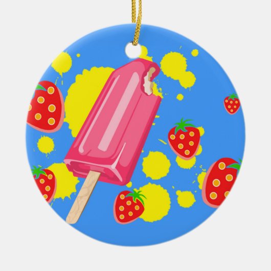 Fun Pink Popsicle and Strawberries Illustration セラミックオーナメント (正面)