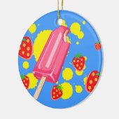 Fun Pink Popsicle and Strawberries Illustration セラミックオーナメント (左)