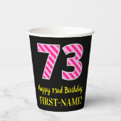 Fun Pink Stripes “73”: Happy 73rd Birthday + Name 紙コップ (裏面)