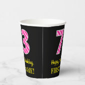 Fun Pink Stripes “73”: Happy 73rd Birthday + Name 紙コップ (右)
