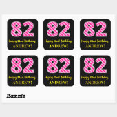 Fun Pink Stripes “82”: Happy 82nd Birthday + Name スクエアシール (シート)