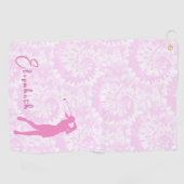 Fun Pink Tie Dye Lady Golfer Custom Name ゴルフタオル (横)