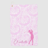 Fun Pink Tie Dye Lady Golfer Custom Name ゴルフタオル (正面)