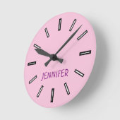 Fun, Plain, Simple Pink Clock + Personalized Name ラウンド壁時計 (傾斜)