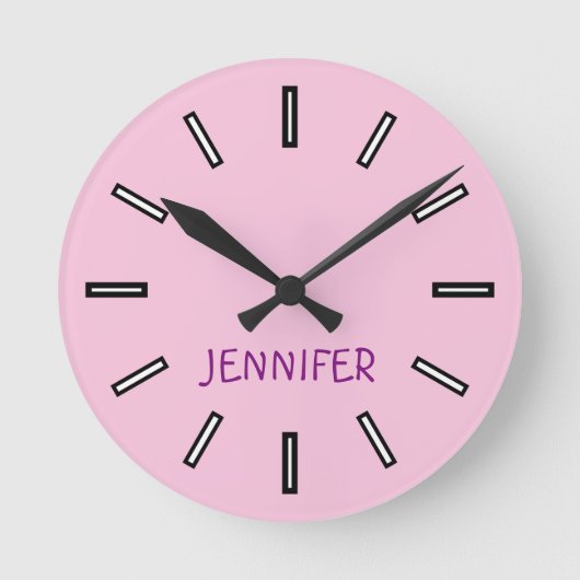 Fun, Plain, Simple Pink Clock + Personalized Name ラウンド壁時計 (正面)