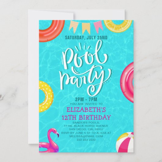 Fun Pool Party Birthday Invitation – Summer Splash 招待状 (正面)