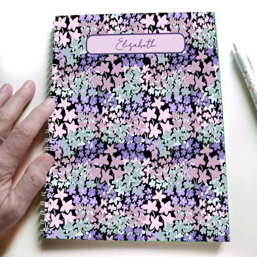 Fun Purple and Pink Flowers Custom Name ノートブック