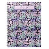 Fun Purple and Pink Flowers Custom Name ノートブック (正面)