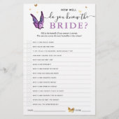 Fun Purple Watercolor Butterfly Bridal Shower Game (正面)
