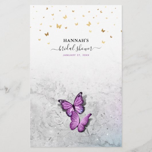 Fun Purple Watercolor Butterfly Bridal Shower Game (裏面)