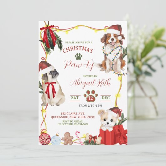Fun Quirky Dog Christmas Pawty 招待状 (スタンド正面)
