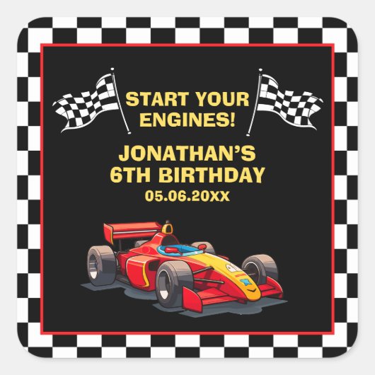 Fun Racing Driver Birthday Boy スクエアシール (正面)