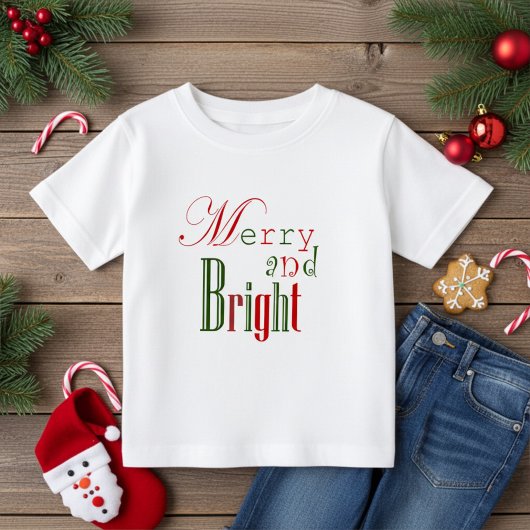 Fun Red and Green Merry and Bright Baby Christmas ベビーTシャツ