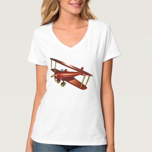 Fun Red Bi-plane Aviation Aerospace Flight Tシャツ (正面)