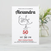 Fun Red Black White Cat Dance 50th Birthday Sketch 招待状 (スタンド正面)