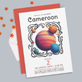 Fun Red Blue Planets Moon Galaxy Outer Space Draw 招待状