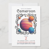 Fun Red Blue Planets Moon Galaxy Outer Space Draw 招待状 (正面)