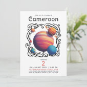 Fun Red Blue Planets Moon Galaxy Outer Space Draw 招待状 (スタンド正面)